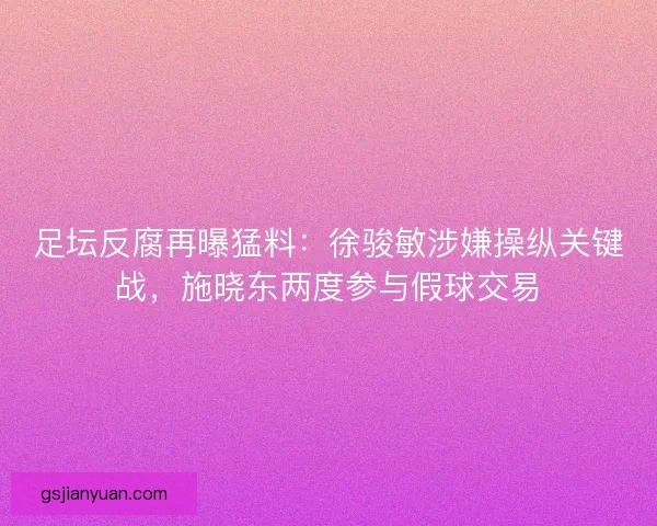 足坛反腐再曝猛料：徐骏敏涉嫌操纵关键战，施晓东两度参与假球交易
